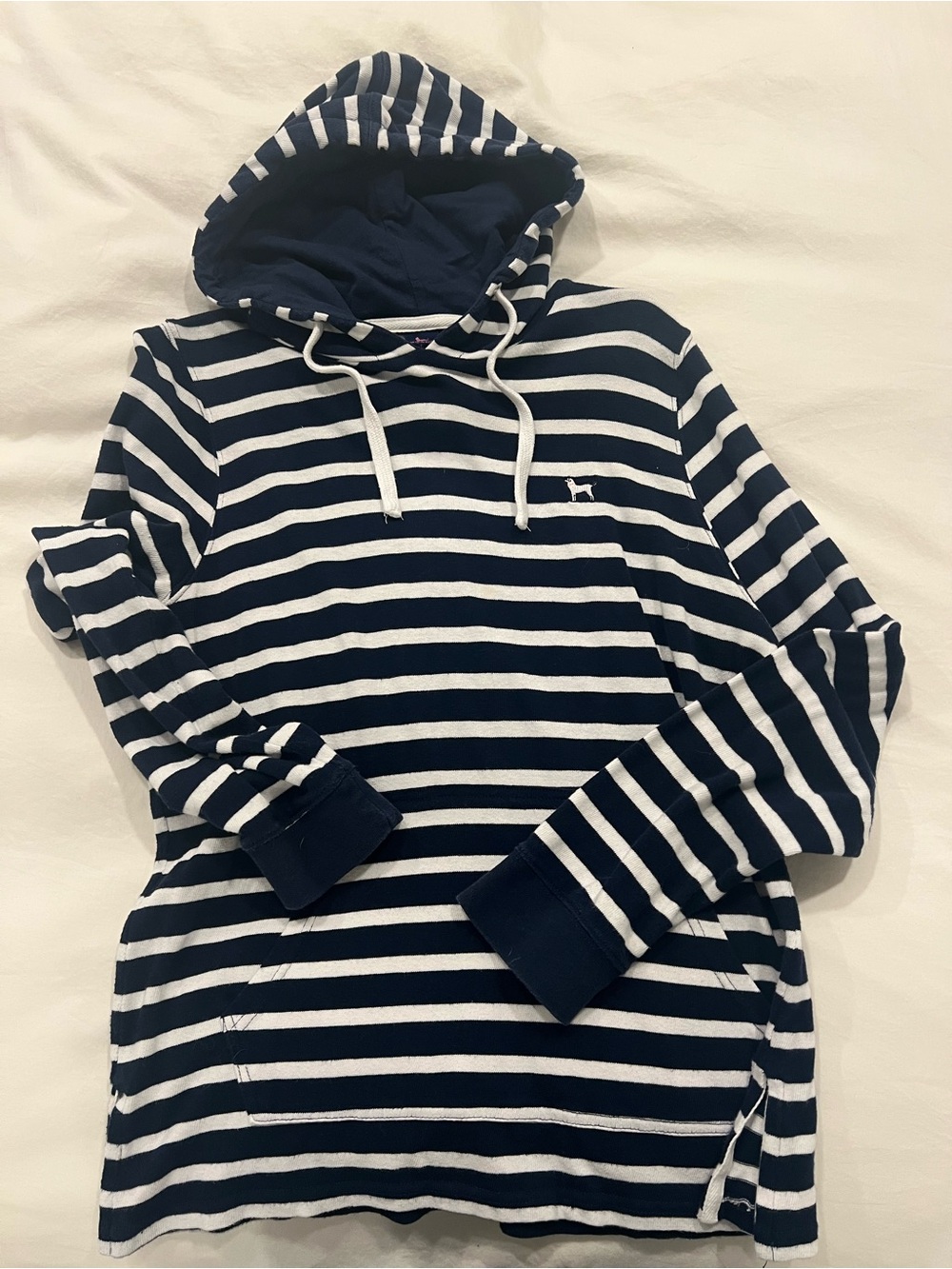 Gently worn Black Dog medium Striped Navy & White Hoodie Pullover